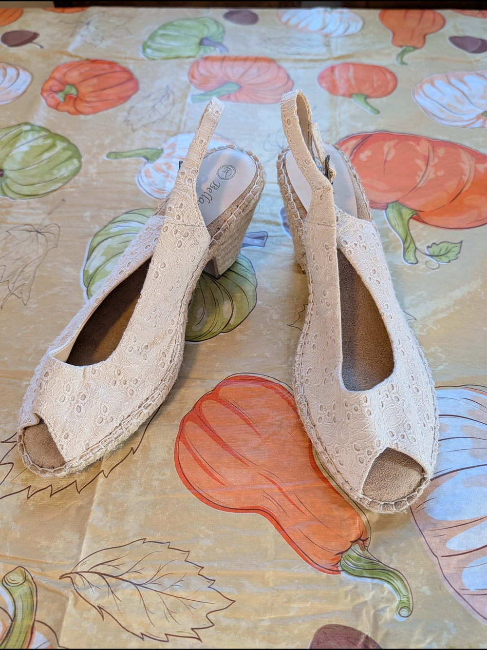 Bella Vita Cream Lace Peep-Toe Slingback Heels